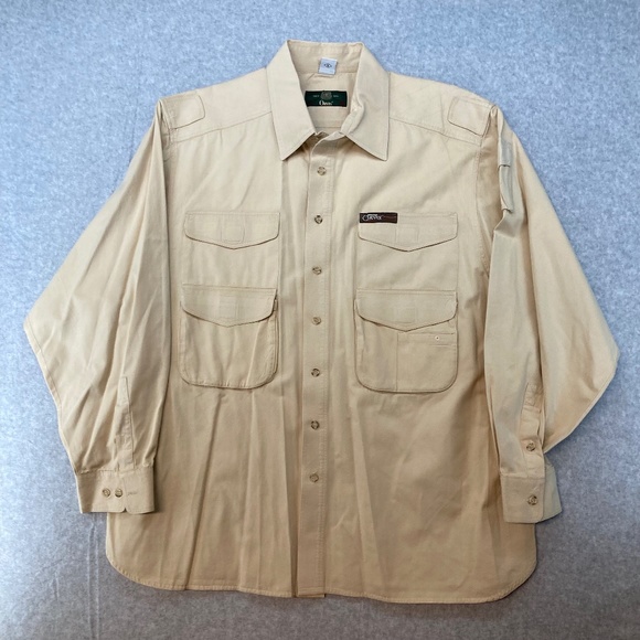 Vintage Orvis XXL Cream Khaki Safari Hunting Shirt Long Sleeve Button Up - Picture 1 of 9